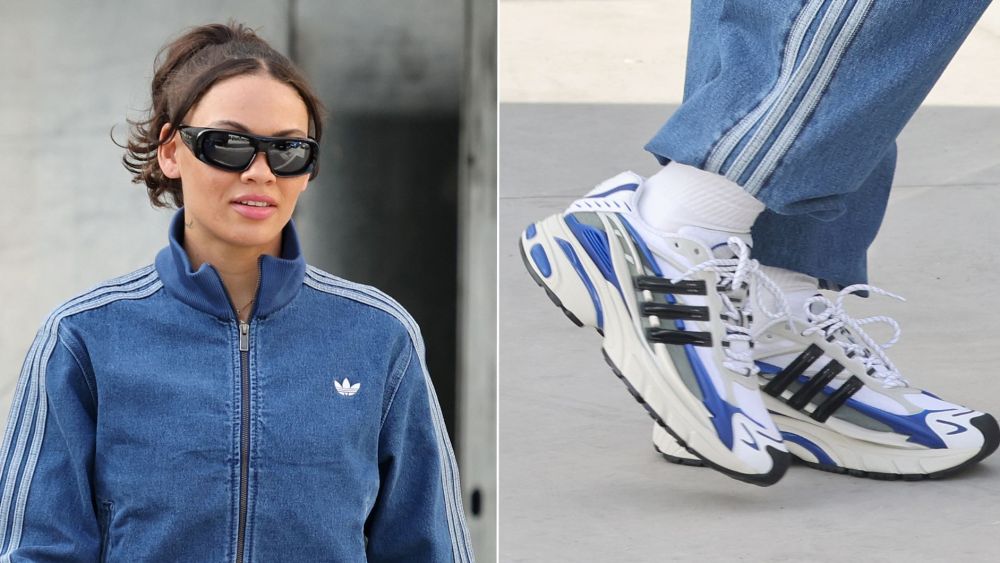 Trinity Rodman wore the Vegas-exclusive Pharrell Williams Adistar Jellyfish sneakers in blue at a World Cup photoshoot in Madrid this week.