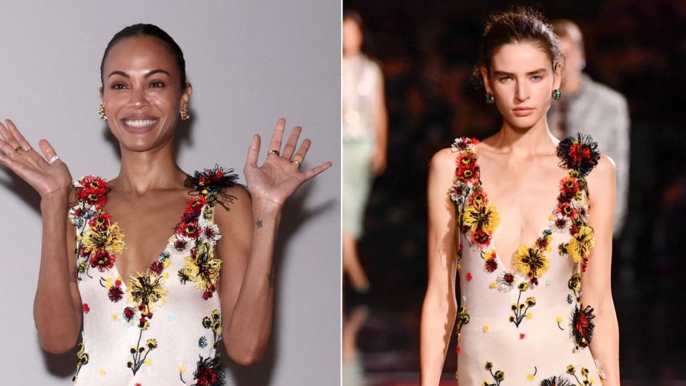 Zoe Saldaña wore a floral appliqués gown straight off the Chanel spring 2026 runway at a special screening of "Avatar: Fire and Ash" in Miami on Friday.