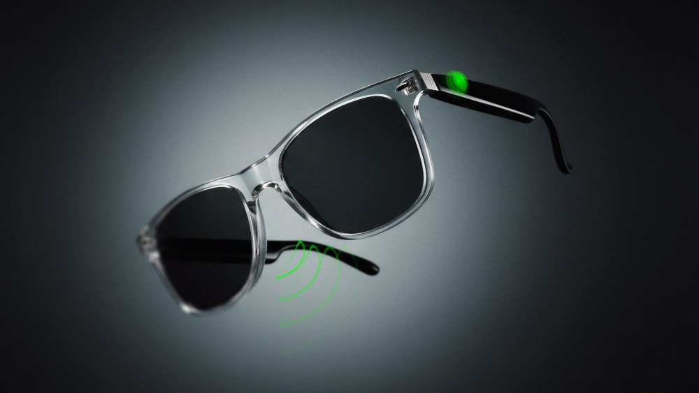 A pair of EyeFly smartglasses.