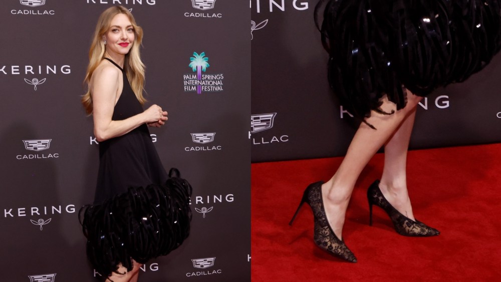 On Saturday night, Amanda Seyfried hit the red carpet at the Palm Springs International Film Festival Awards 2026 in embroidered mesh heels.
