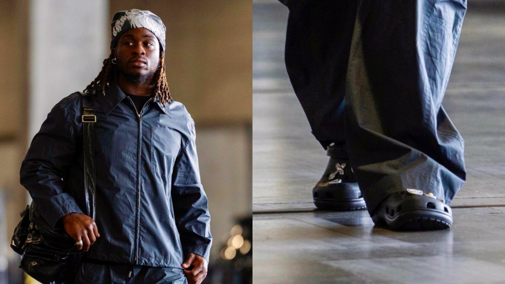 Las Vegas Raiders running back Ashton Jeanty (2) arrives to the regular season home game against the Kansas City Chiefs at Allegiant Stadium, Sunday, Jan. 4, 2026, in Las Vegas, Nev. The Las Vegas Raiders won 12-11.