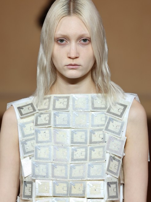 A model walks the runway at the Atsushi Nakashima fashion show during Milan Fashion Week.