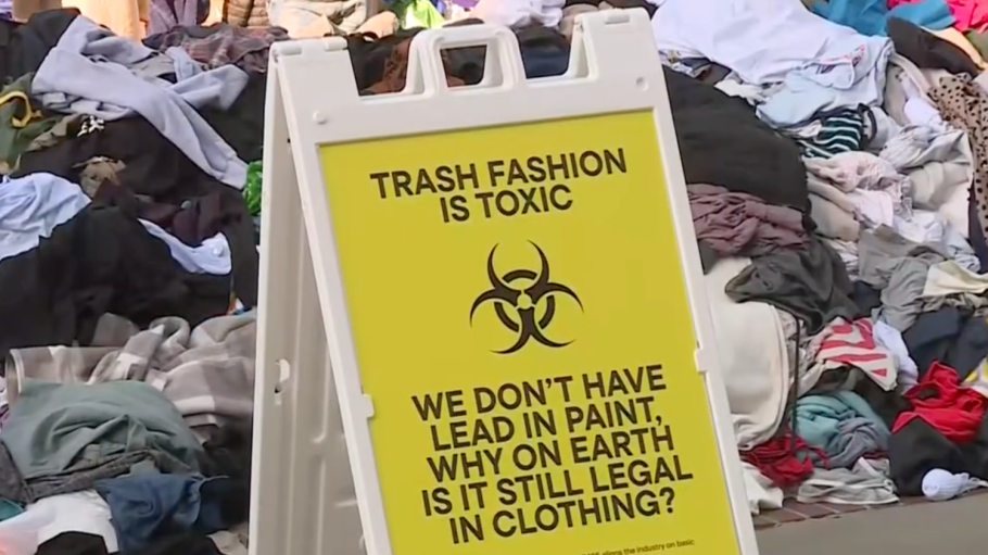 The organization installed 4,500 pounds of discarded clothing outside the California state capitol building in Sacramento on Thursday.