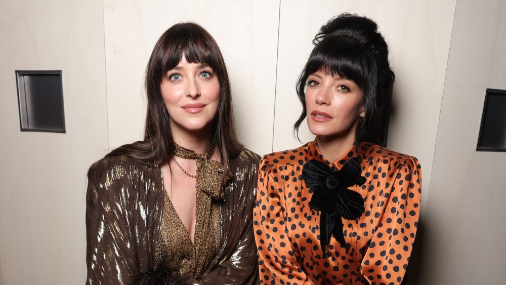 PARIS, FRANCE - JANUARY 28: Dakota Johnson and Lily Allen attend the Valentino Haute Couture Week Spring/Summer 2026 show as part of Paris Fashion Week on January 28, 2026 in Paris, France. (Photo by Victor Boyko/Getty Images for Valentino)