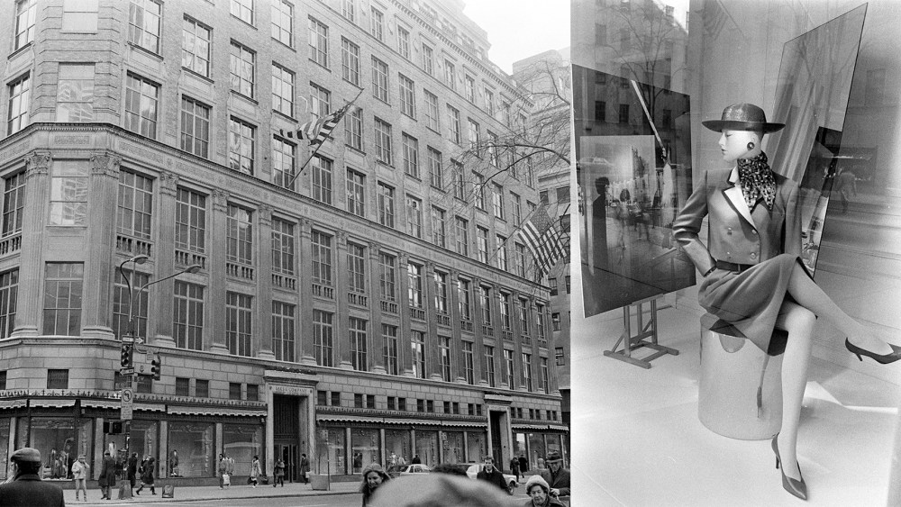 Saks Fifth Avenue exterior and windows, 1985.