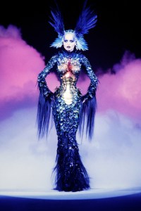 Adriana Karembeu presents the La Chimere at Thierry Mugler’s fall 1997 couture show.