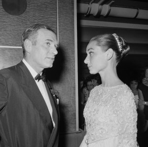 Actors Laurence Olivier (1907-1989) and Audrey Hepburn (1929-1993) during the 'Night of 100 Stars' charity performance, London Palladium, July 22nd 1959. (Photo by Evening Standard/Hulton Archive/Getty Images)