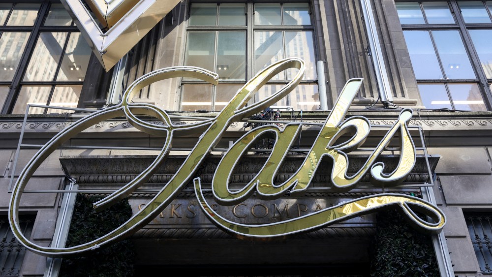 An exterior view of signage at the Saks Fifth Avenue department store in New York on January 13, 2026.