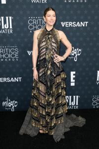 Jessica Biel at the 31st Annual Critics Choice Awards held at Barker Hangar on January 04, 2026 in Santa Monica, California.