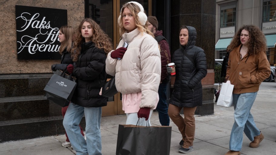 Pedestrians walk past a Saks Fifth Avenue store on December 30, 2025 in Chicago, Illinois. Recent reports indicate that Saks Global Enterprises, the parent corporation of Saks Fifth Avenue, may file for Chapter 11 bankruptcy as they face a more than $100 million debt payment due at the end of December.
