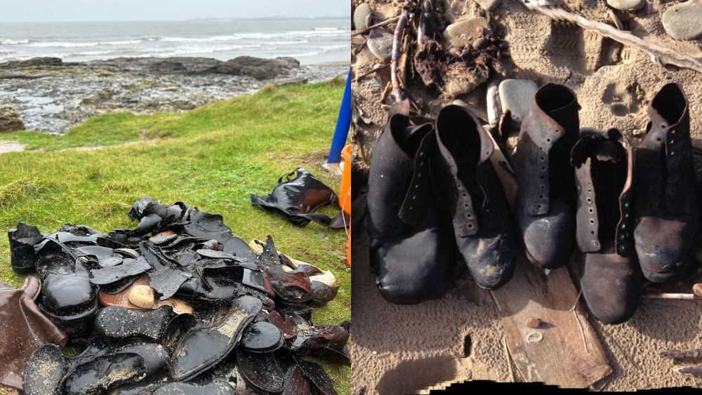 Hundreds of shoes were found at Ogmore Beach in South Wales.