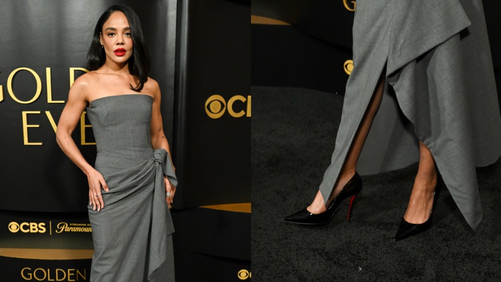On Wednesday night, Tessa Thompson arrived on the Golden Eve Red Carpet in black Christian Louboutin heels.