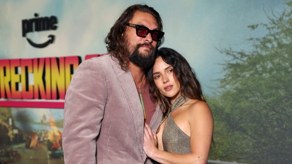 Jason Momoa and Adria Arjona, in Tom Ford, at "The Wrecking Crew" screening on Jan. 22, 2026 in London.