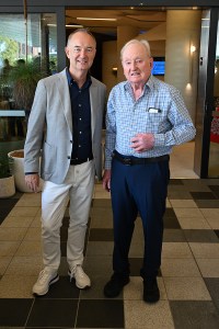 MELBOURNE, AUSTRALIA - JANUARY 18: (L) Tennis Australia chair Chris Harrop and Rod Laver (R) attend the Australian Open Set in Style Dinner at Melbourne Park on January 18, 2026 in Melbourne, Australia. (Photo by James D. Morgan/Getty Images)