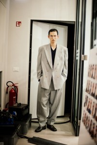 Backstage at the Hed Mayner Men’s Fall 2026 ready-to-wear show at Pitti Uomo