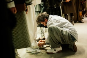 Backstage at the Hed Mayner Men’s Fall 2026 ready-to-wear show at Pitti Uomo