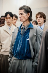 Backstage at the Soshiotsuki Men’s Fall 2026 ready-to-wear show at Pitti Uomo
