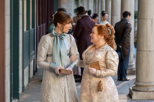 BRIDGERTON, from left: Claudia Jessie, Nicola Coughlan, ‘An Offer from a Gentleman', (Season 4, ep. 404, aired Jan. 29, 2026). photo: Liam Daniel / ©Netflix / Courtesy Everett Collection