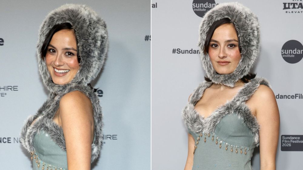 Chase Sui Wonders wears an archival Anna Sui fall 1998 faux fur-trimmed slip dress and matching hood the Sundance premiere of "I Want Your Sex" on Friday.