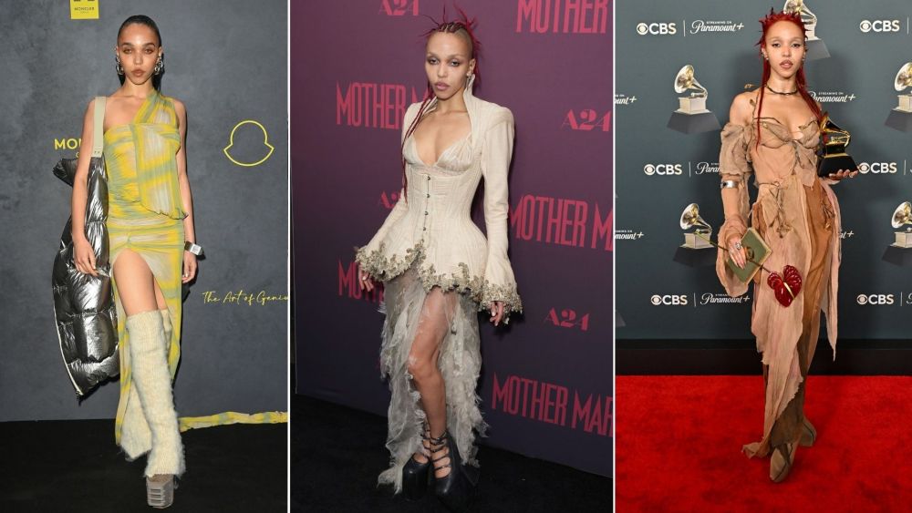 FKA Twigs in Rick Owens' Kiss Boots, Marc Jacobs Kiki Platform Ankle Boots , and platforms with a custom Paolo Carzana look.
