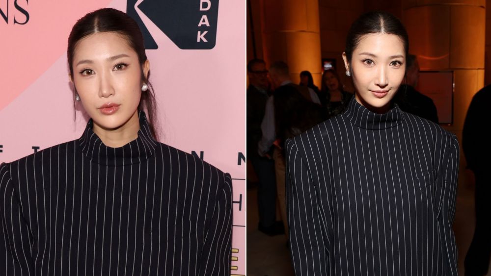 "Kpop Demon Hunters" star Ejae wore a pinstriped tunic from Mugler's  Wardrobe Pre-Collection spring 2026 line at the Tribute to the Crafts event in Los Angeles on Friday night.