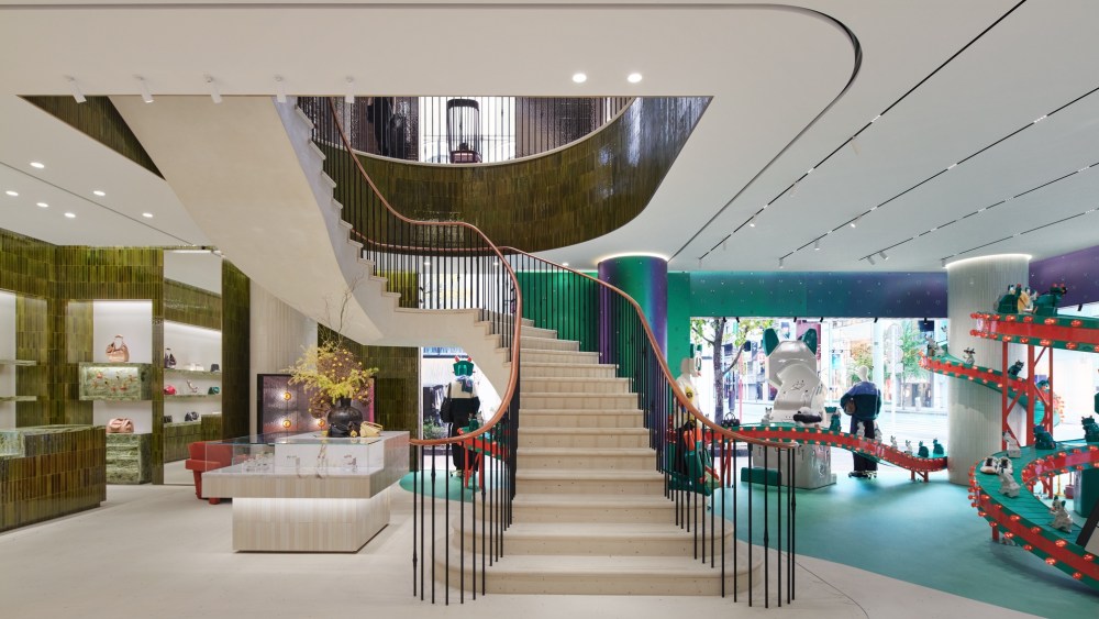 The central staircase at the Casa Loewe Ginza flagship in Tokyo.