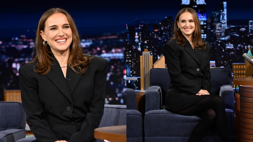 Natalie Portman wears The Row and Tiffany & Co. jewelry on "The Tonight Show Starring Jimmy Fallon" on Jan. 21 in New York City.