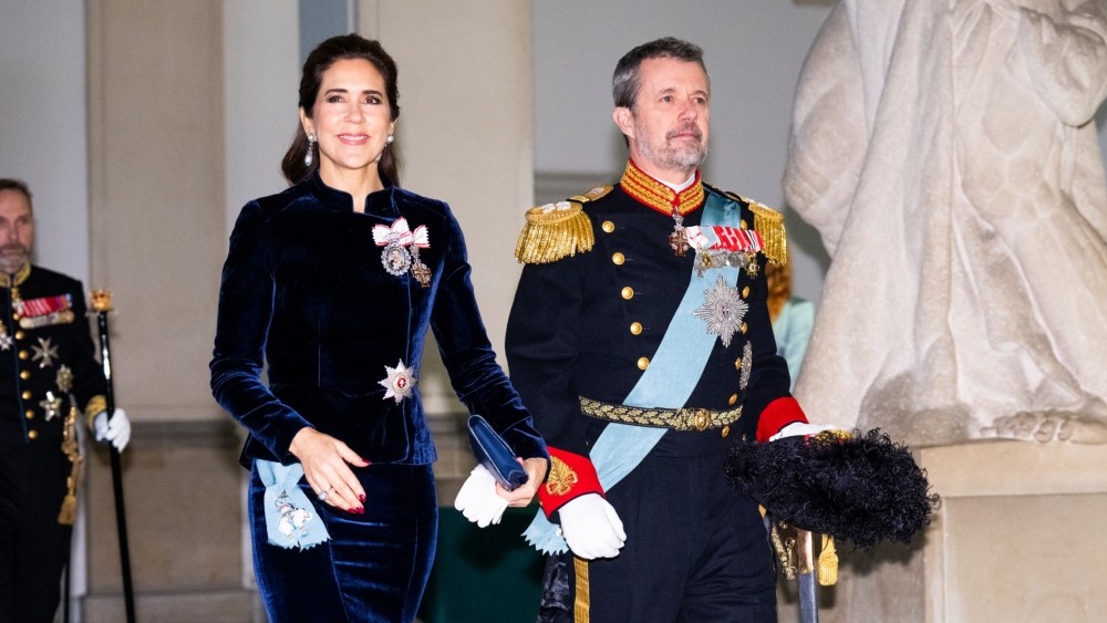 Queen Mary of Denmark wears a design by Jesper Hovring at the New Year's Court for the Diplomatic Corps at Christiansborg Palace on Jan. 5 in Copenhagen, Denmark.