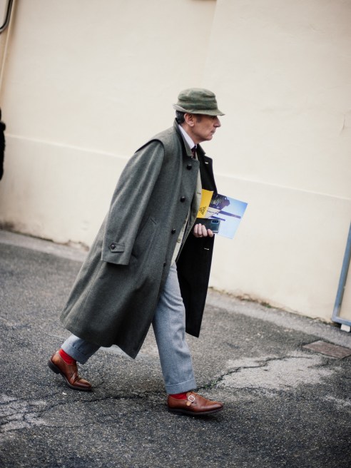 Street style at Pitti Uomo 109 in Florence, Italy, 2026.