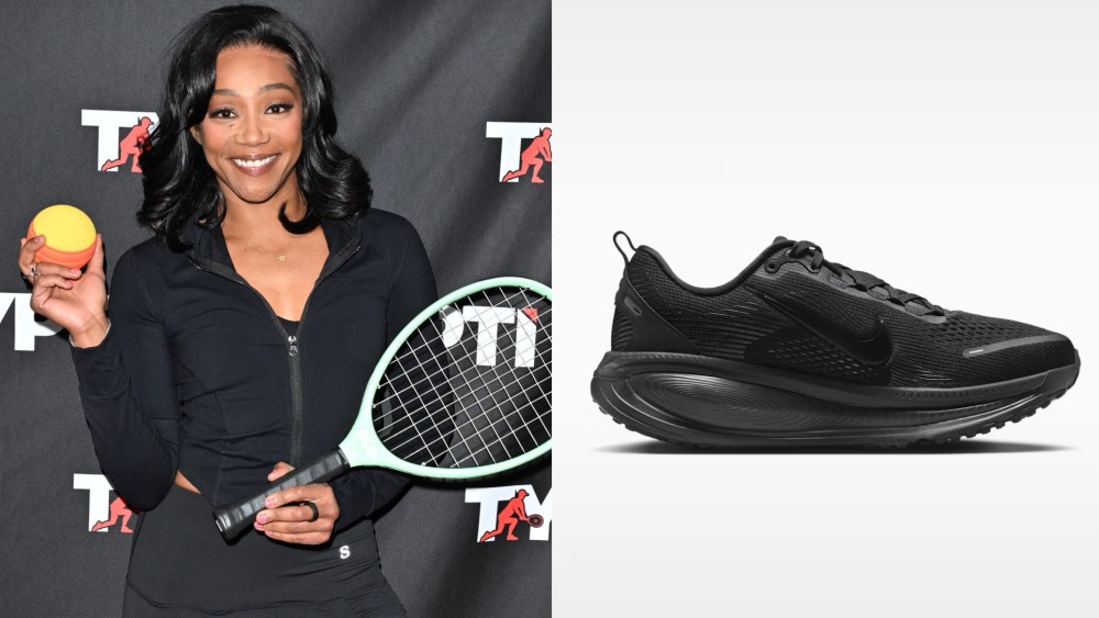 Tiffany Haddish wears Nike sneakers to attend a media launch event for a new racquet sport, Typti on Monday in El Segundo, California.