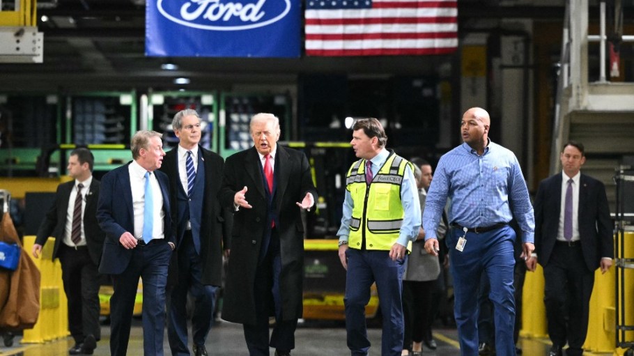 President Donald Trump tours Ford Motor Company's River Rouge complex in Dearborn, Michigan on Jan. 13.