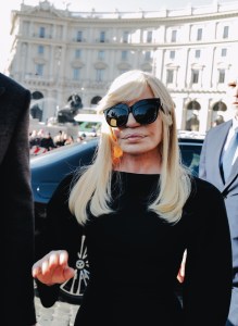 Donatella Versace attends Valentino Garavani Funeral in Rome.