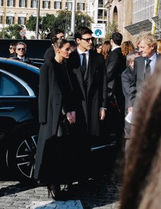 Olivia Palermo and Johannes Huebl attend Valentino Garavani Funeral in Rome.