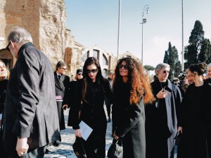 Olivia Palermo, Anne Hathaway and Adam Shulman attend Valentino Garavani Funeral in Rome.