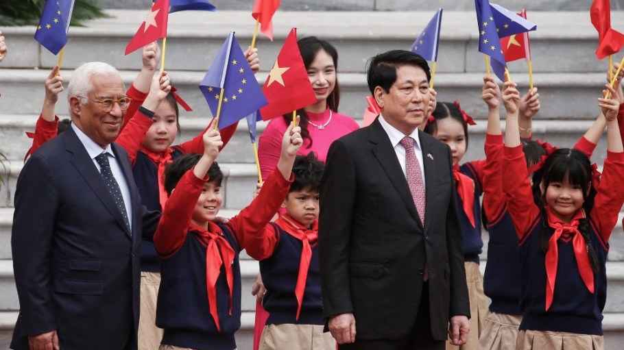 European Council President Antonio Costa and Vietnam's President Luong Cuong at the Presidential Palace in Hanoi on Jan. 29.