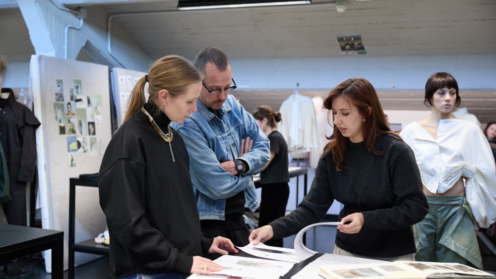 Luke and Lucie Meier with students at Polimoda