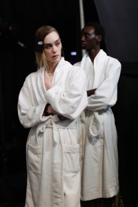 Backstage at the Area Fall 2026 ready-to-wear show at New York Fashion Week.