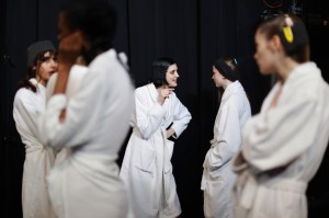 Backstage at the Area Fall 2026 ready-to-wear show at New York Fashion Week.