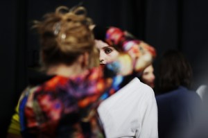 Backstage at the Area Fall 2026 ready-to-wear show at New York Fashion Week.