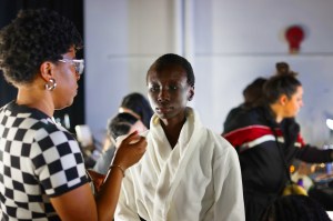 Backstage at the Area Fall 2026 ready-to-wear show at New York Fashion Week.