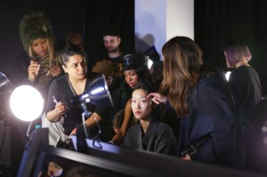 Backstage at the Area Fall 2026 ready-to-wear show at New York Fashion Week.