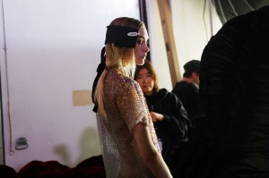 Backstage at the Area Fall 2026 ready-to-wear show at New York Fashion Week.