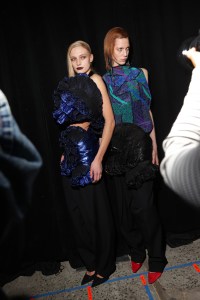 Backstage at the Area Fall 2026 ready-to-wear show at New York Fashion Week.