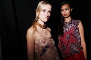 Backstage at the Area Fall 2026 ready-to-wear show at New York Fashion Week.