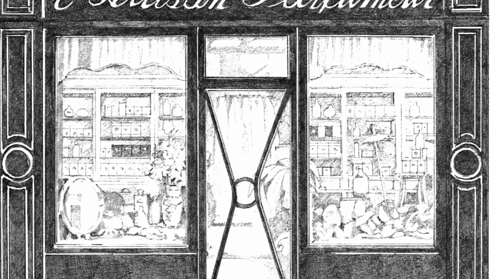 A drawing of L'Artisan Parfumeur's flagship on Paris' Rue Saint-Honoré.