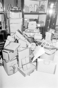 Fendi 1974 interlocking “FF” luggage suite on display at the Fendi store in Rome.