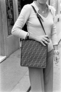 Fendi 1974 stamp patch, interlocking “FF” coated canvas ishoulder bag, Rome, Italy.