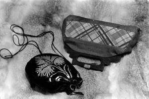 Fendi 1980 stamped velvet pouchette and plaid and canvas handbag.