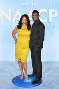 Mélia Mills and Matt Claybrooks at the 57th NAACP Image Awards held at the Pasadena Civic Auditorium on February 28, 2026 in Los Angeles, California.