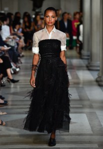 Model on the catwalk (Photo by Giovanni Giannoni/WWD/Penske Media via Getty Images)